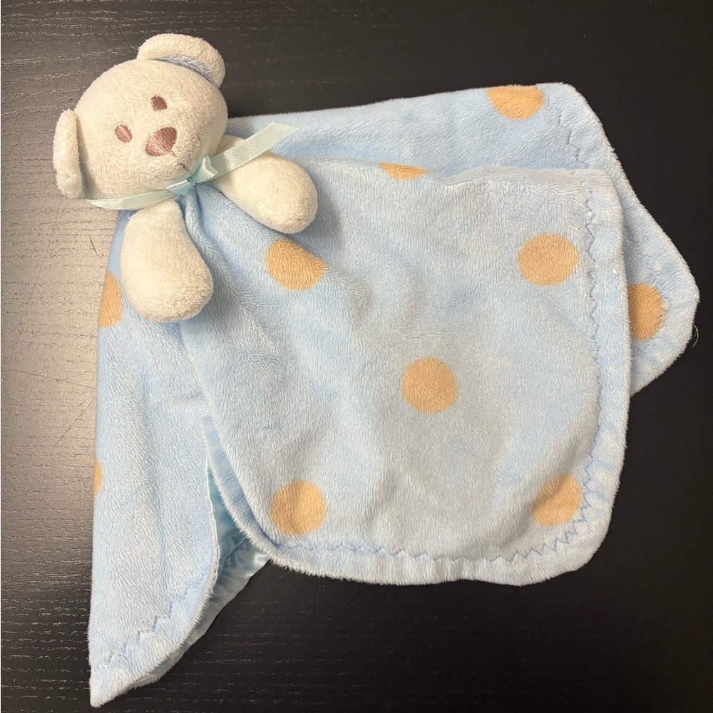Blue and Tan Polka Dot Bear Security Blanket by Blankets & Beyond